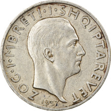 Coin, Albania, Zog I, Frang Ar, 1937, Rome, AU(50-53), Silver, KM:18