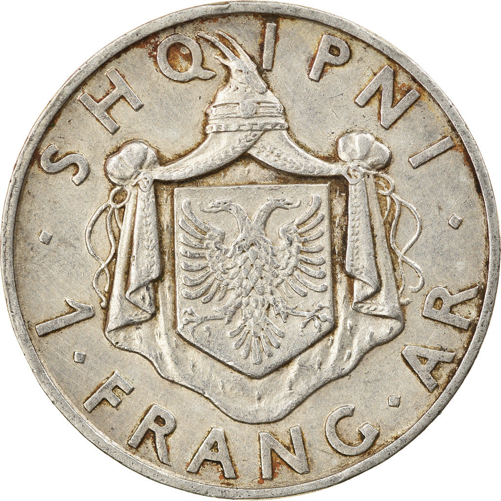 Coin, Albania, Zog I, Frang Ar, 1937, Rome, AU(50-53), Silver, KM:18