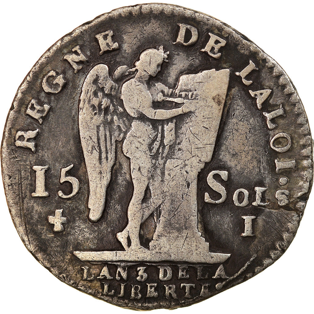 Moneda, Francia, Louis XVI, 15 Sols, 1791, Limoges, BC+, Plata, KM:604.5