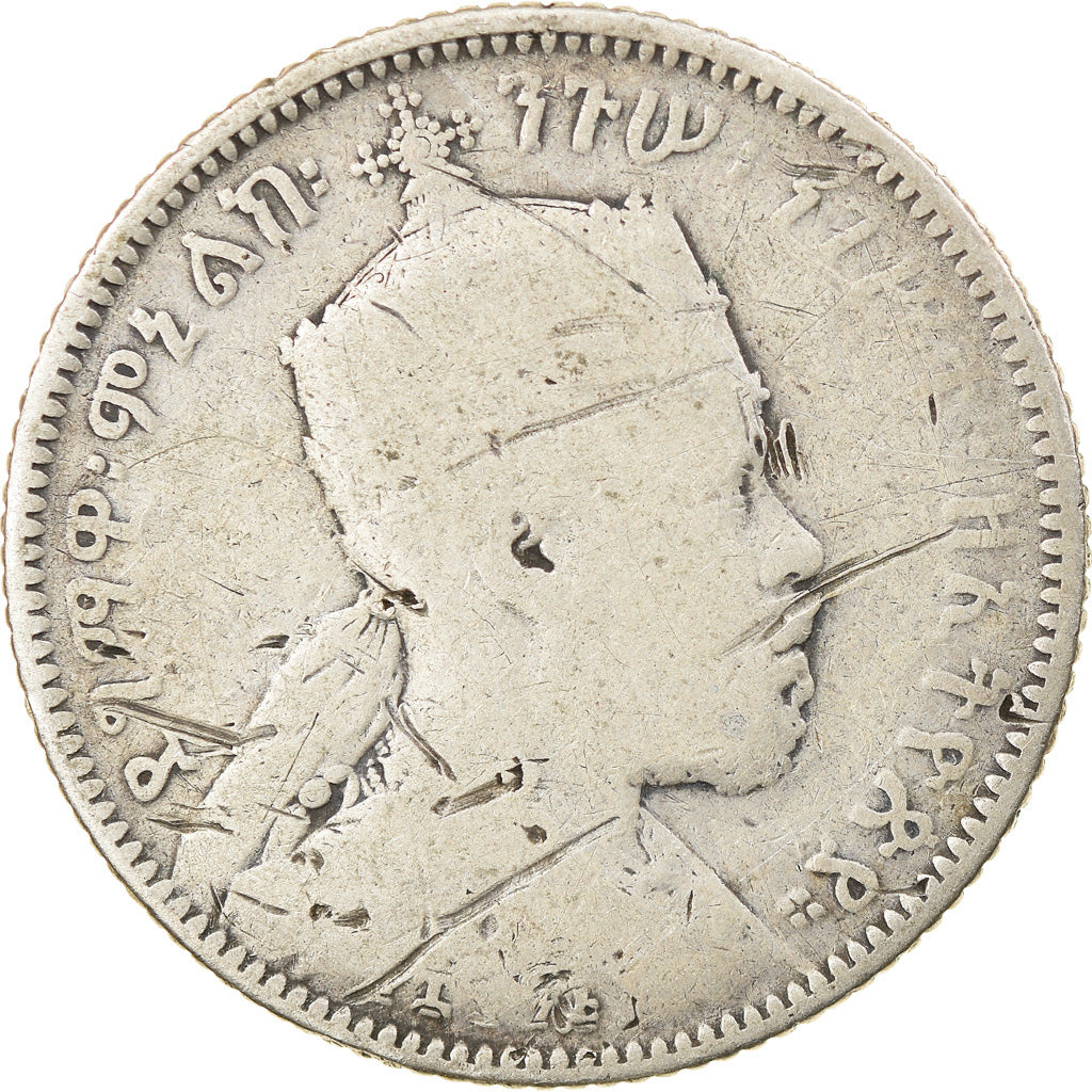 Monnaie, Éthiopie, Menelik II, 1/4 Birr, 1902, Paris, B+, Argent, KM:3