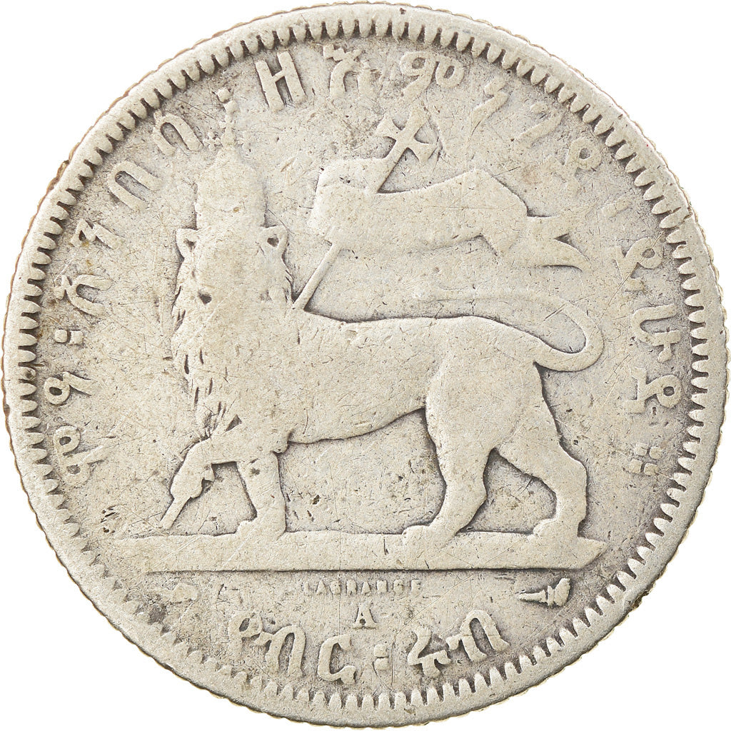 Monnaie, Éthiopie, Menelik II, 1/4 Birr, 1902, Paris, B+, Argent, KM:3