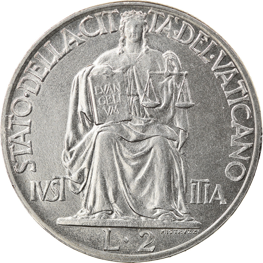 Munten, Vaticaanstad, Pius XII, 2 Lire, 1942, Roma, UNC-, Stainless Steel, KM:36