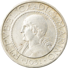 Coin, San Marino, 5 Lire, 1931, Rome, AU(55-58), Silver, KM:9