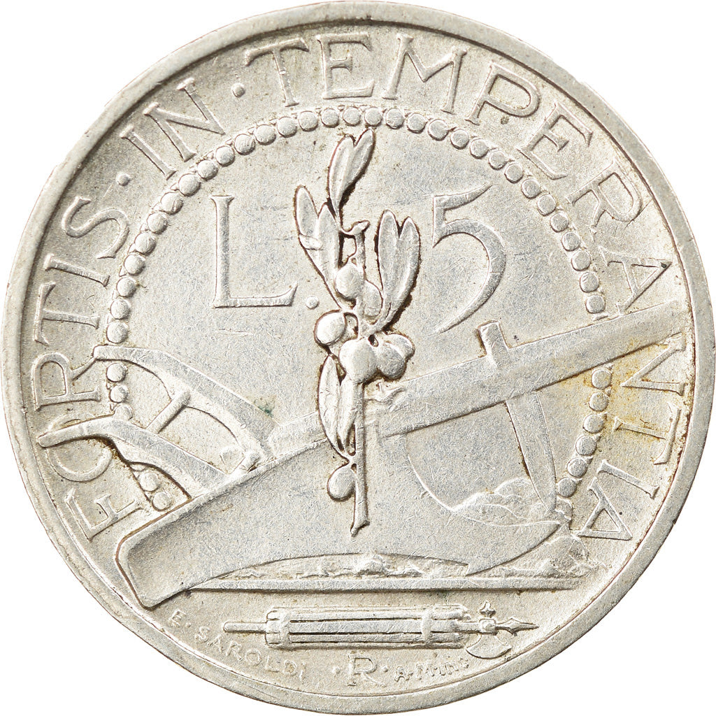 Coin, San Marino, 5 Lire, 1931, Rome, AU(55-58), Silver, KM:9