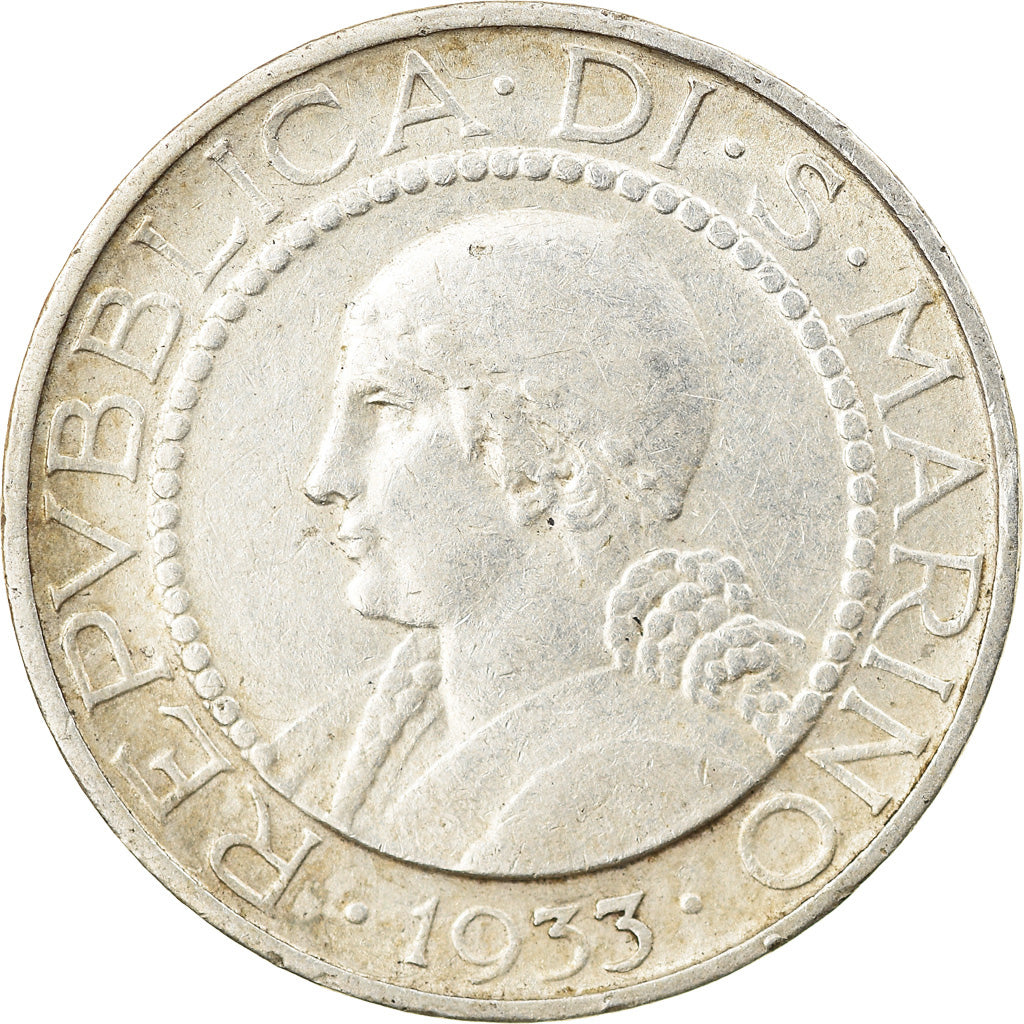 Moneda, San Marino, 5 Lire, 1933, Rome, MBC, Plata, KM:9