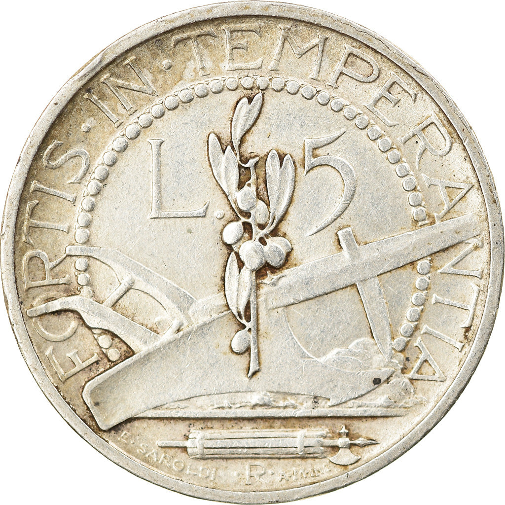 Moneda, San Marino, 5 Lire, 1933, Rome, MBC, Plata, KM:9