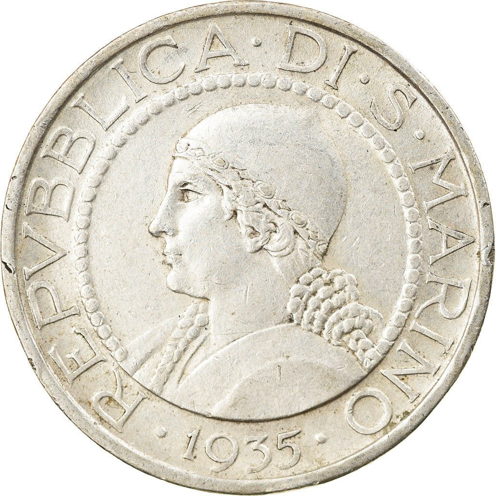 Coin, San Marino, 5 Lire, 1935, Rome, AU(55-58), Silver, KM:9