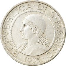 Coin, San Marino, 5 Lire, 1935, Rome, AU(55-58), Silver, KM:9