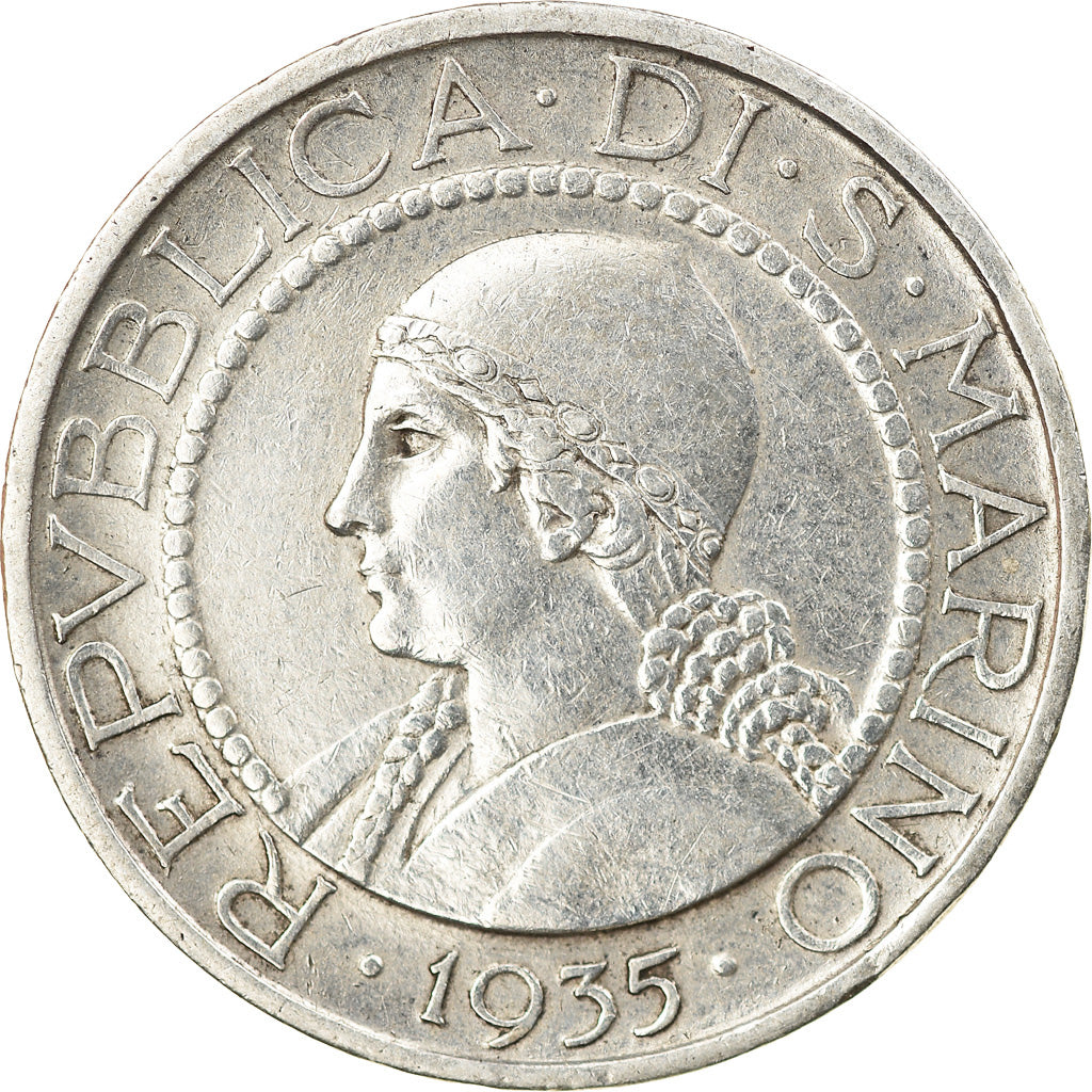 Monnaie, San Marino, 5 Lire, 1935, Rome, SUP, Argent, KM:9