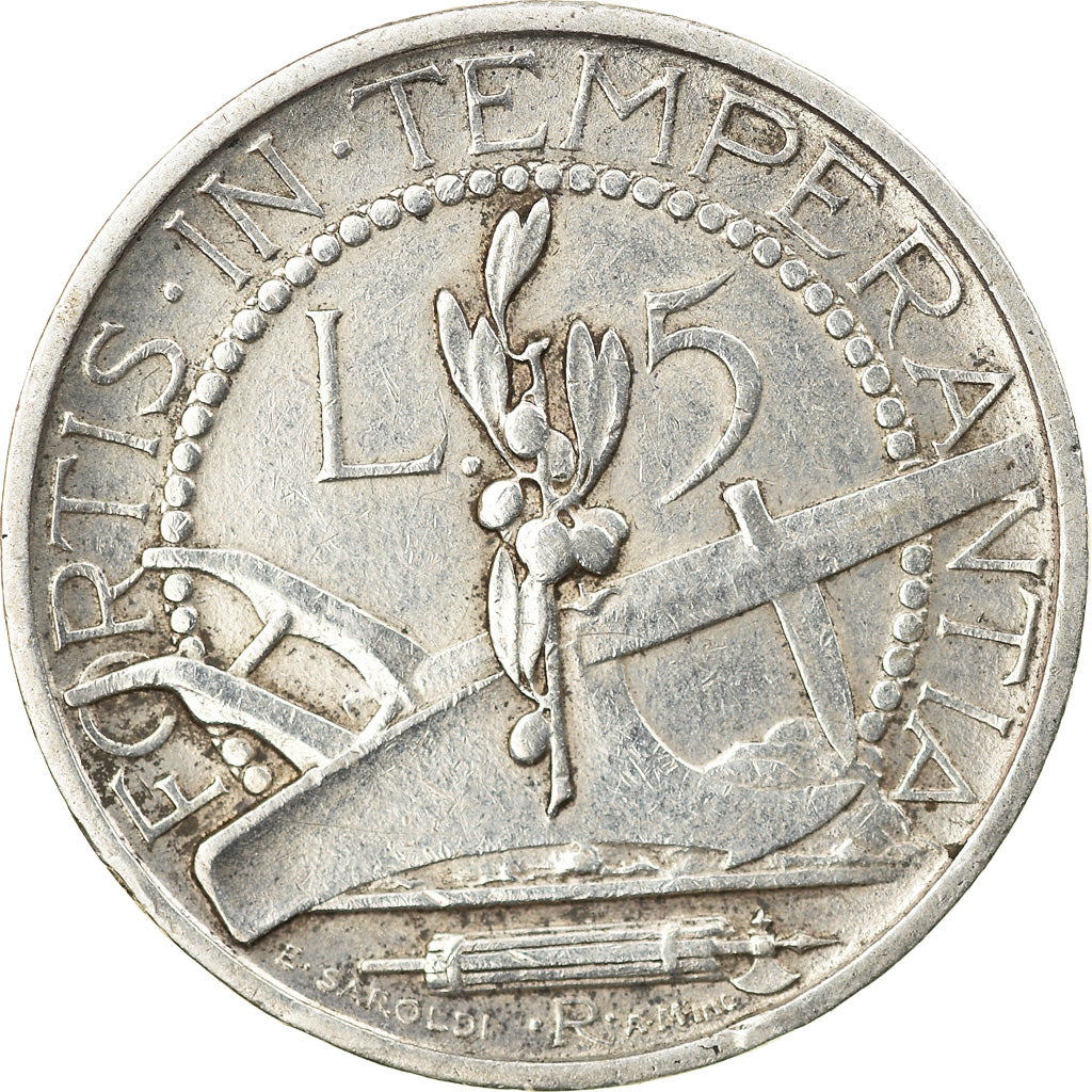 Monnaie, San Marino, 5 Lire, 1935, Rome, SUP, Argent, KM:9