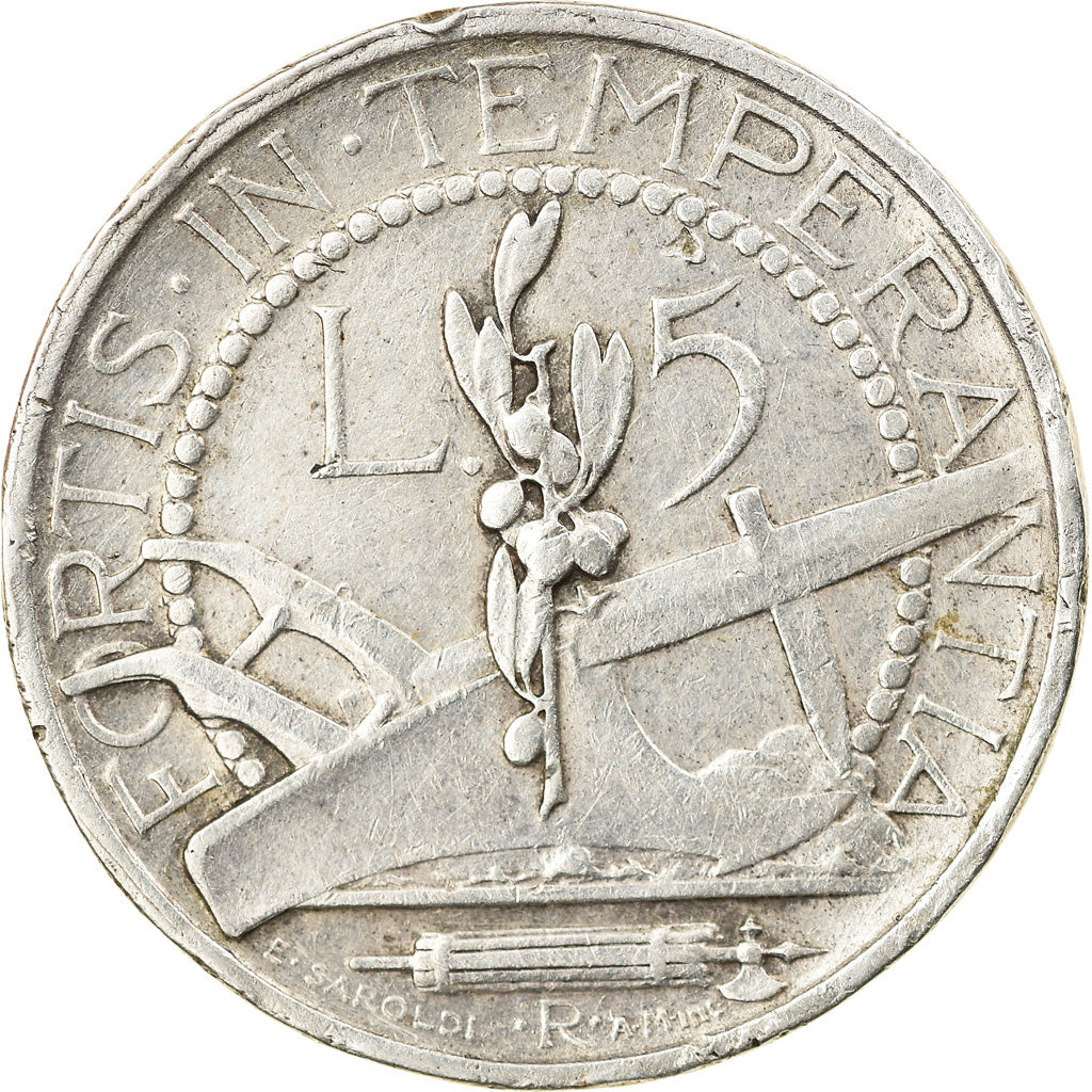 Coin, San Marino, 5 Lire, 1937, Rome, AU(50-53), Silver, KM:9