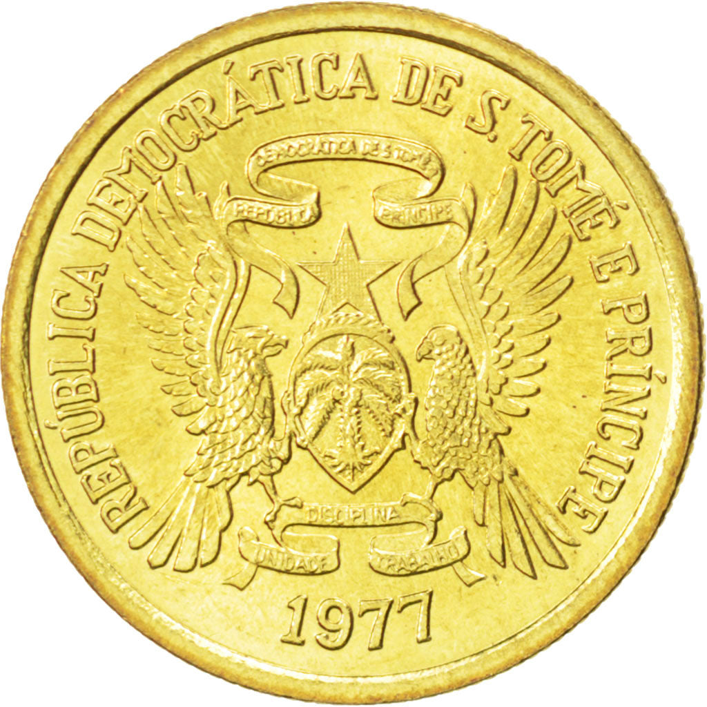 SAINT THOMAS & PRINCE ISLAND, Dobra, 1977, KM #26, MS(63), Brass, 20, 2.98