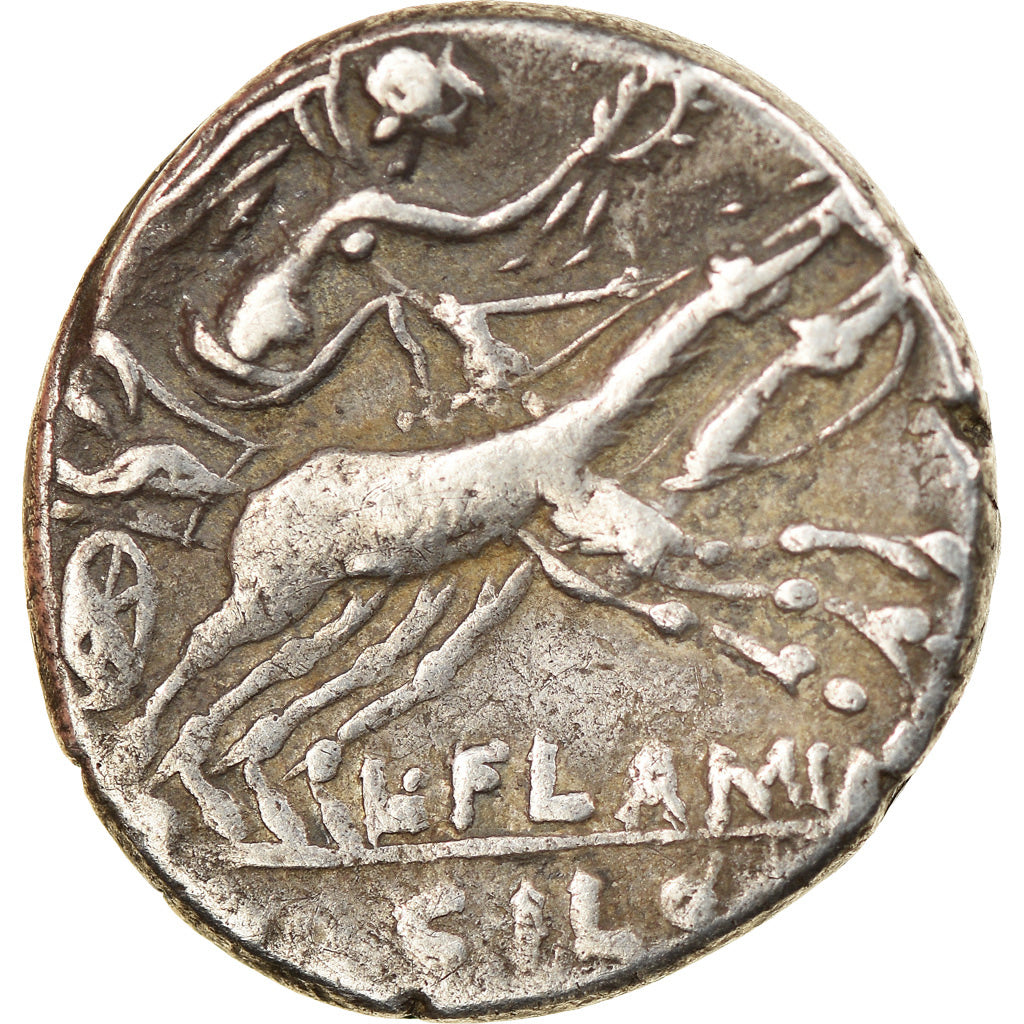 Moneta, Flaminia, Denarius, Rome, MB+, Argento, Crawford:302/1