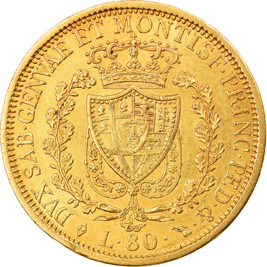 Monnaie, États italiens, SARDINIA, Carlo Felice, 80 Lire, 1827, Genoa, SUP, Or