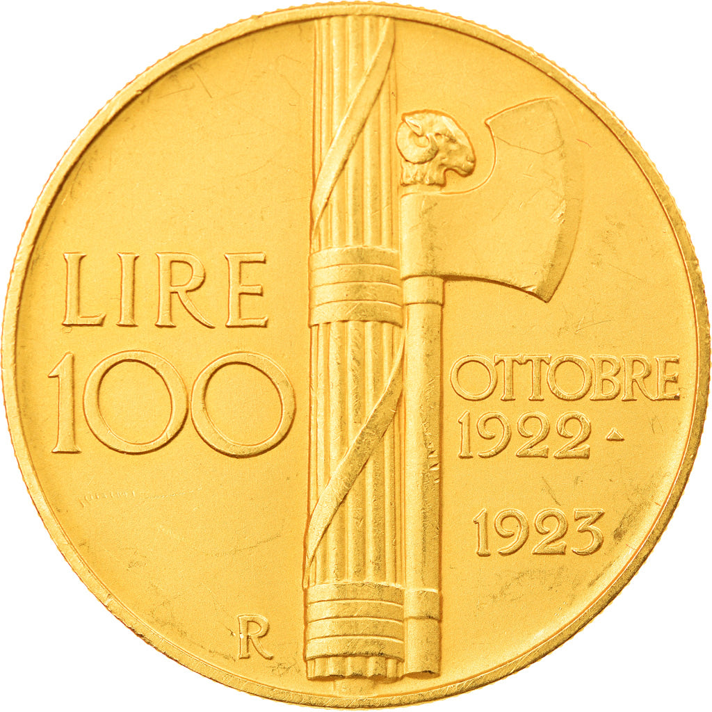 Coin, Italy, Vittorio Emanuele III, 100 Lire, 1923, Rome, MS(60-62), Gold, KM:65