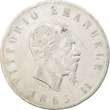 Monnaie, Italie, Vittorio Emanuele II, 2 Lire, 1863, Torino, TB, Argent, KM:6a.2