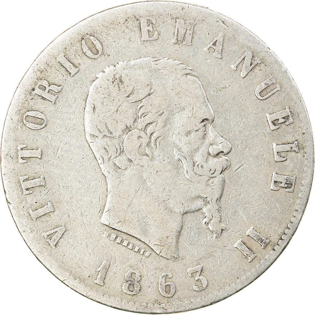 Munten, Italië, Vittorio Emanuele II, 2 Lire, 1863, Naples, ZG+, Zilver