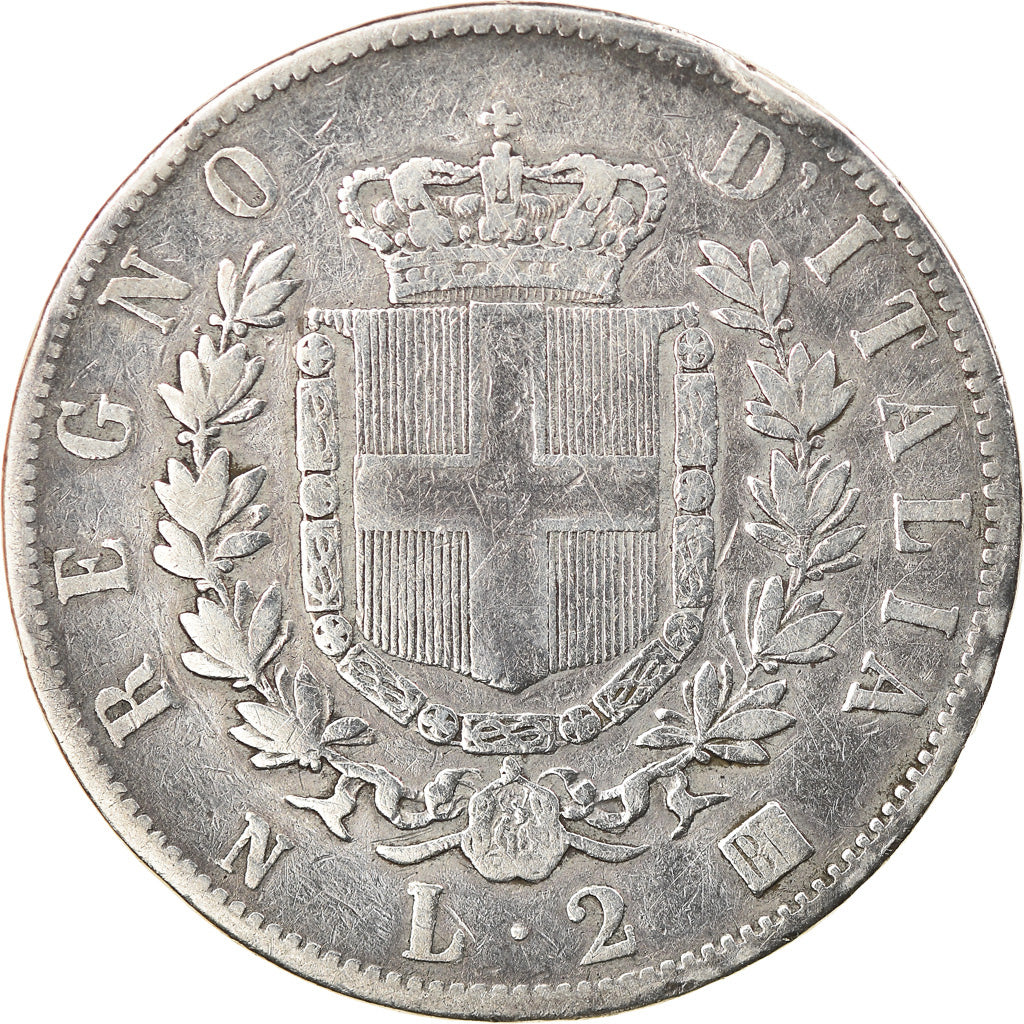 Moneta, Italia, Vittorio Emanuele II, 2 Lire, 1863, Naples, MB, Argento, KM:6a.1