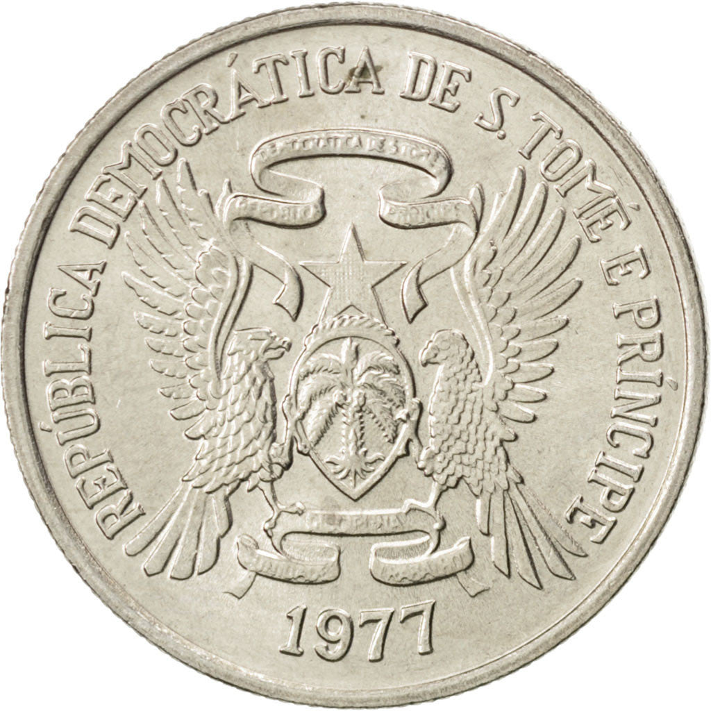 SAINT THOMAS & PRINCE ISLAND, 10 Dobras, 1977, KM #29, MS(63), Copper-Nickel,...