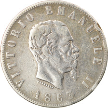 Münze, Italien, Vittorio Emanuele II, 2 Lire, 1863, Naples, S, Silber, KM:6a.1