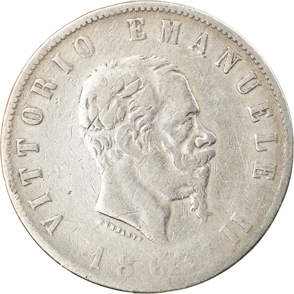 Munten, Italië, Vittorio Emanuele II, 2 Lire, 1863, Naples, FR, Zilver, KM:6a.1