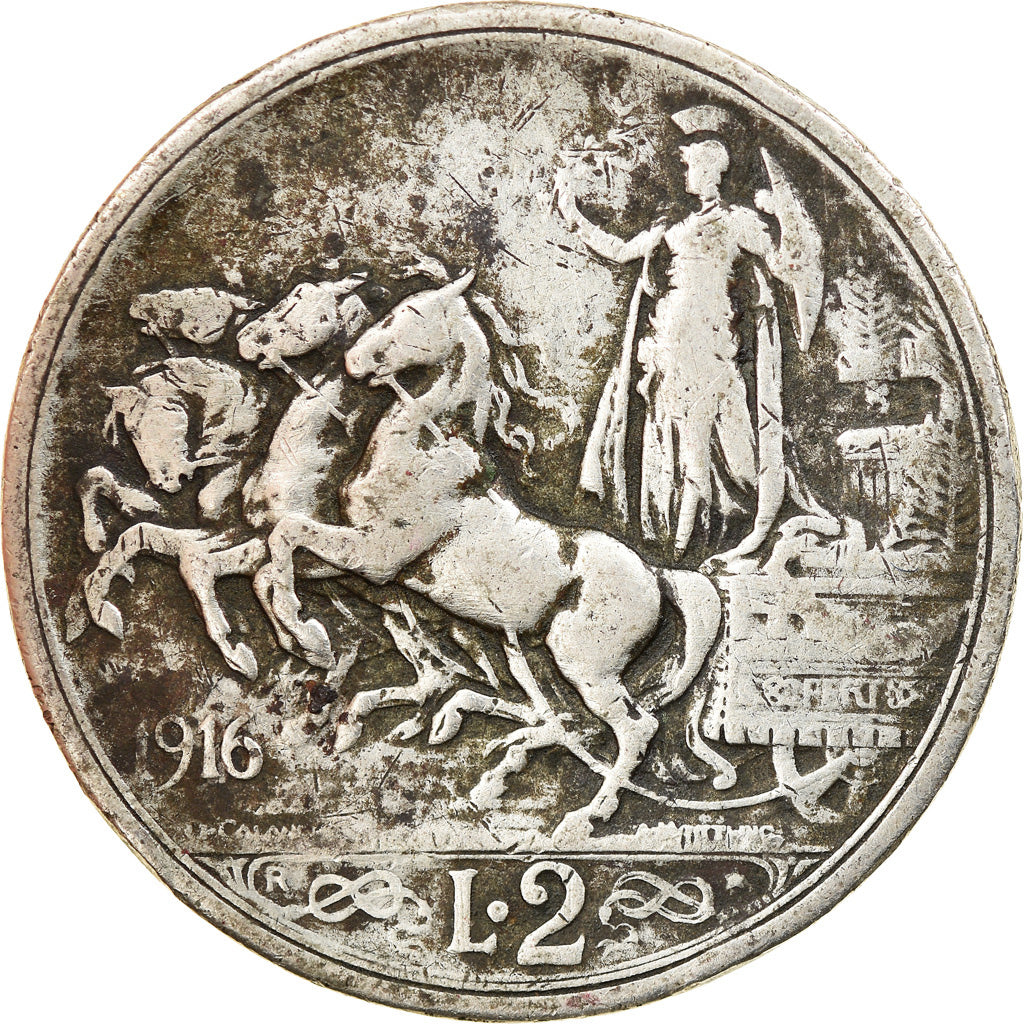 Moneda, Italia, Vittorio Emanuele III, 2 Lire, 1916, Rome, BC+, Plata, KM:55