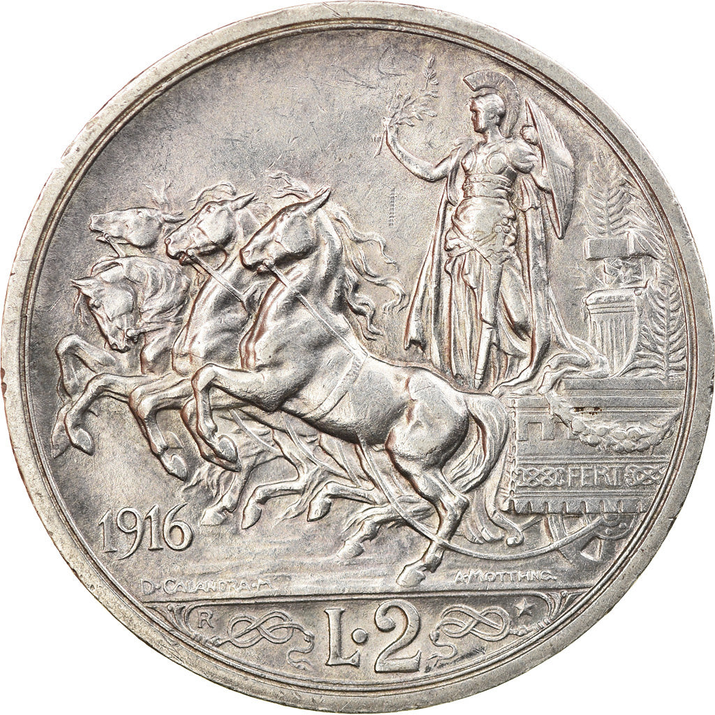 Coin, Italy, Vittorio Emanuele III, 2 Lire, 1916, Rome, AU(55-58), Silver, KM:55