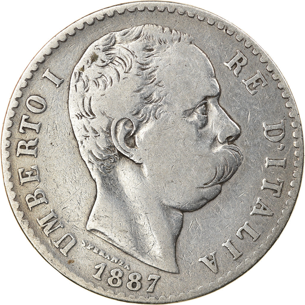 Moneta, Włochy, Umberto I, 2 Lire, 1887, Rome, VF(20-25), Srebro, KM:23