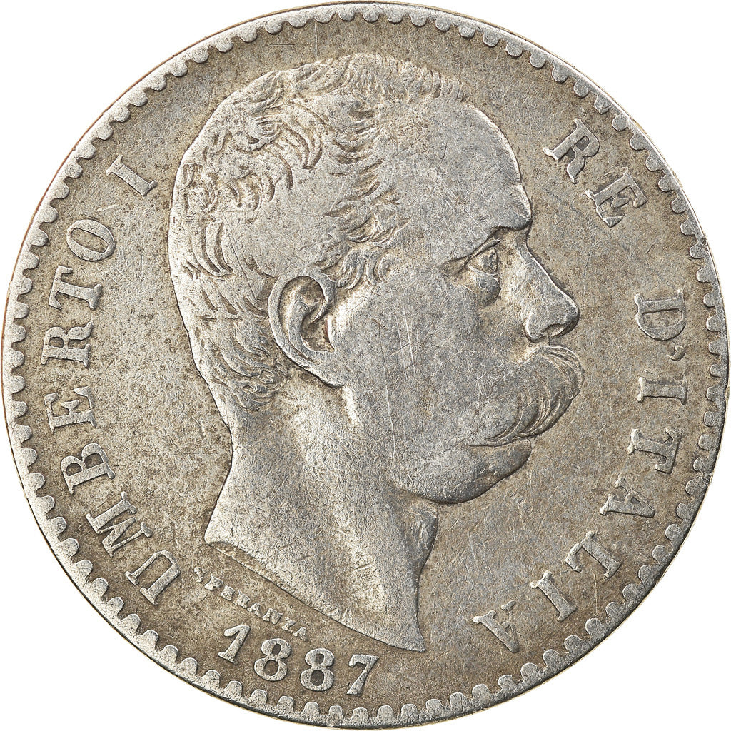Moneta, Włochy, Umberto I, 2 Lire, 1887, Rome, EF(40-45), Srebro, KM:23