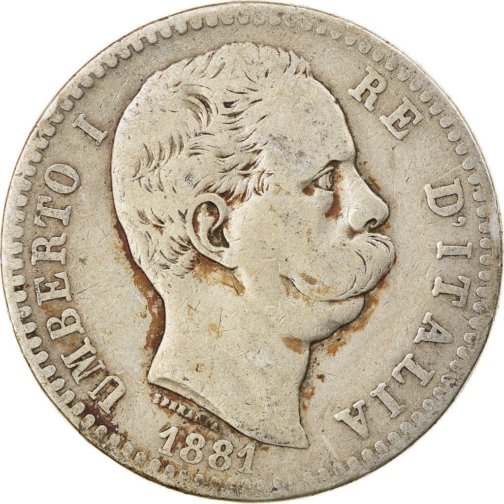 Moneta, Włochy, Umberto I, 2 Lire, 1881, Rome, VF(20-25), Srebro, KM:23