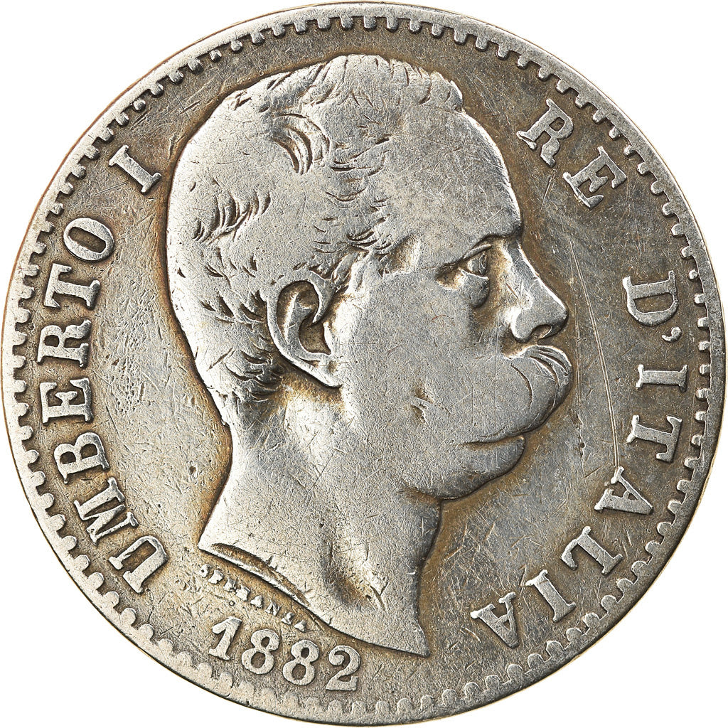 Coin, Italy, Umberto I, 2 Lire, 1882, Rome, VF(20-25), Silver, KM:23