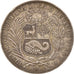 Moneda, Perú, SOUTH PERU, Sol, 1892, Santiago, MBC, Plata, KM:196.24