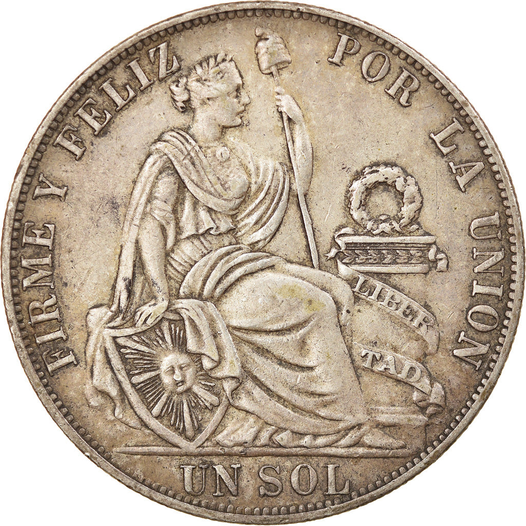 Moneda, Perú, SOUTH PERU, Sol, 1892, Santiago, MBC, Plata, KM:196.24