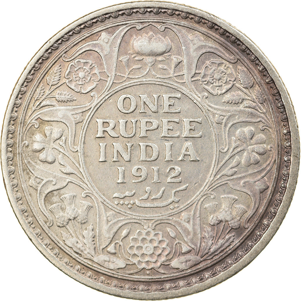 Coin, INDIA-BRITISH, George V, Rupee, 1912, AU(50-53), Silver, KM:524