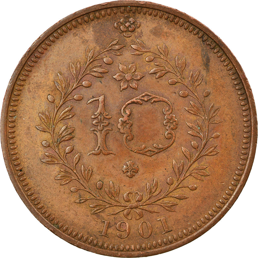 Coin, Azores, 10 Reis, 1901, AU(55-58), Copper, KM:17