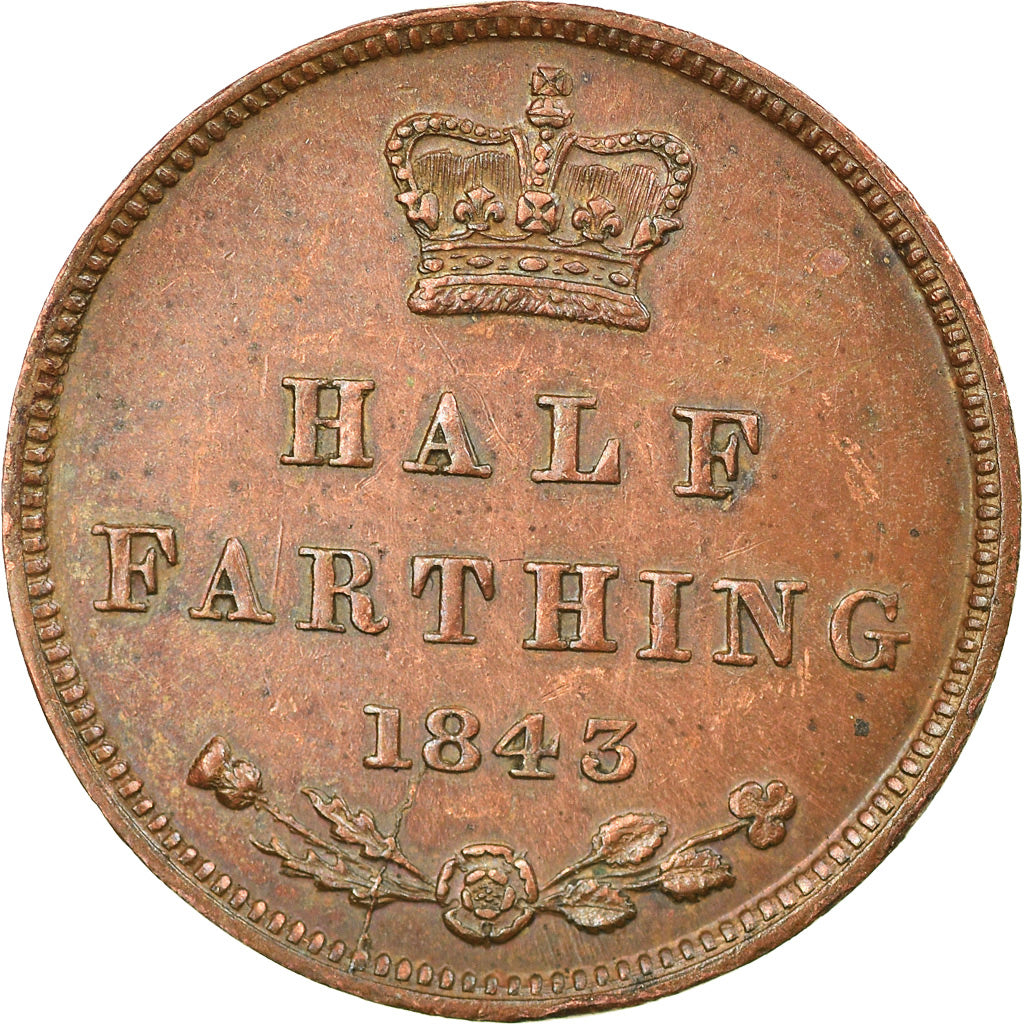 Moeda, Grã-Bretanha, Victoria, 1/2 Farthing, 1843, London, AU(50-53), Cobre