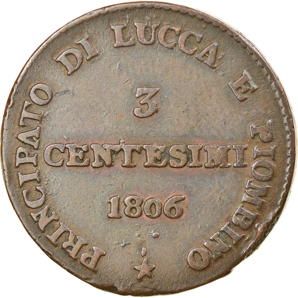 Moneta, DEPARTAMENTY WŁOSKIE, LUCCA, 3 Centesimi, 1806, Firenze, EF(40-45)