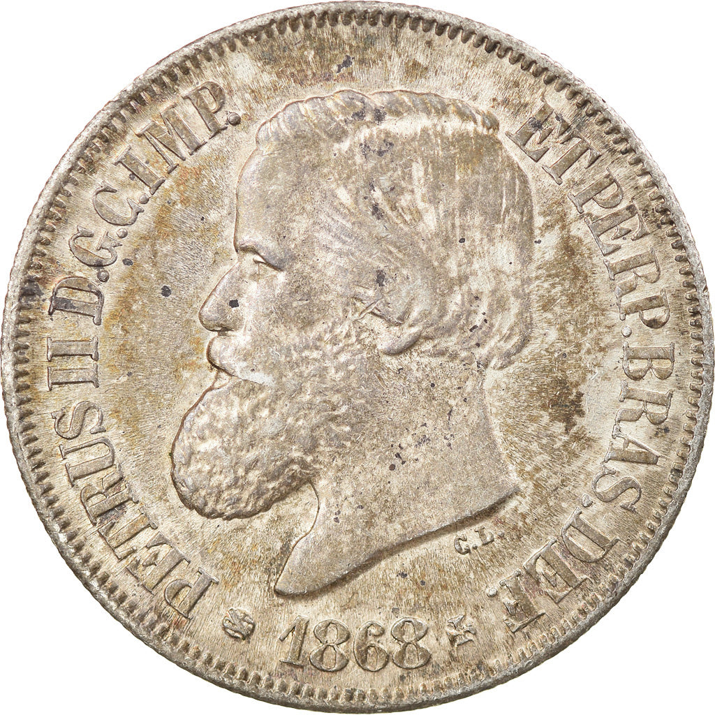 Coin, Brazil, Pedro II, 500 Reis, 1868, MS(60-62), Silver, KM:472