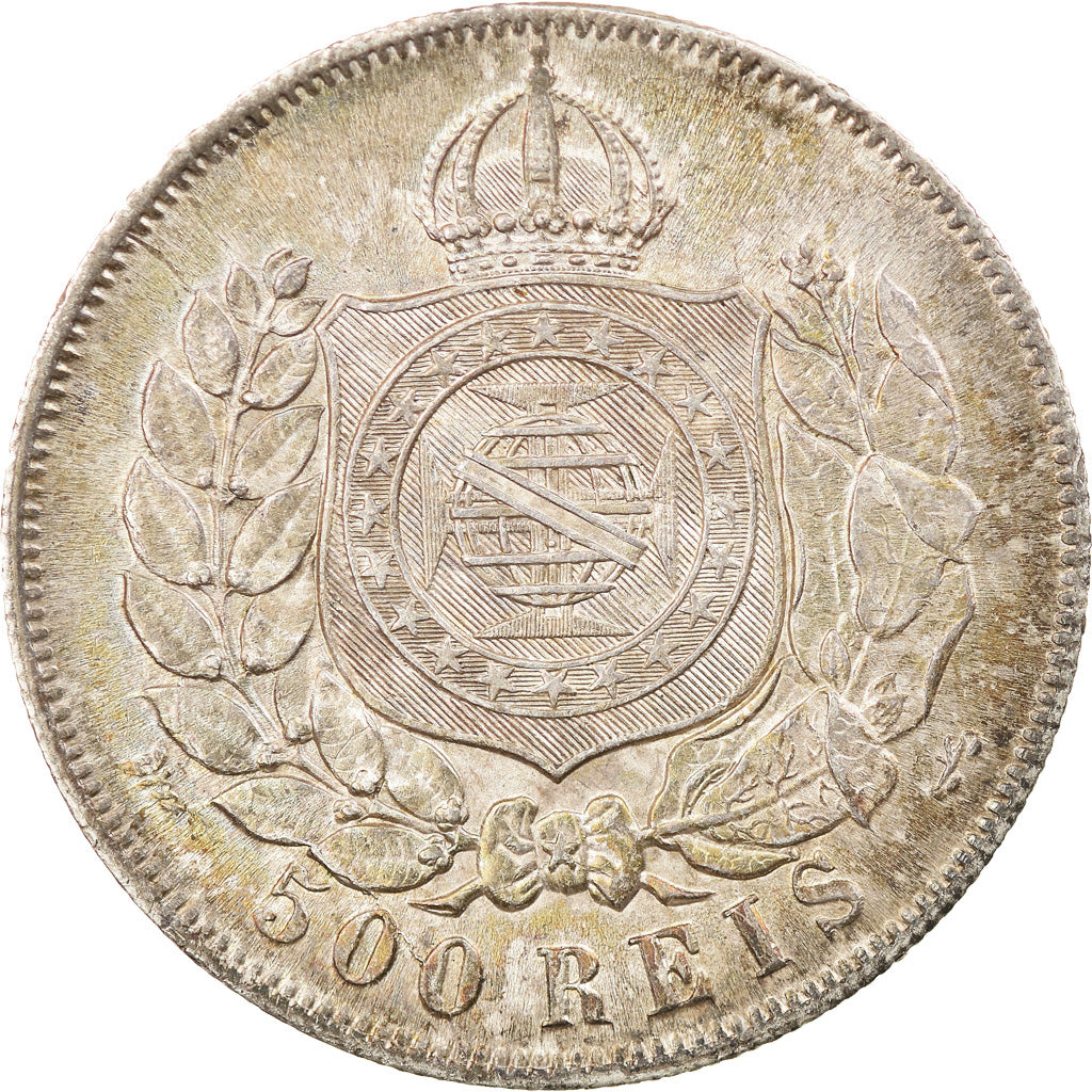 Coin, Brazil, Pedro II, 500 Reis, 1868, MS(60-62), Silver, KM:472