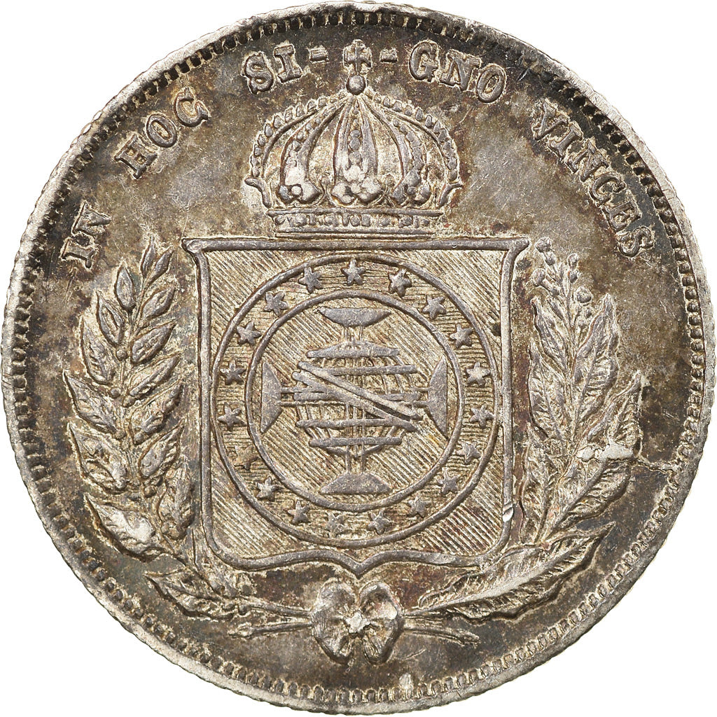 Coin, Brazil, Pedro II, 200 Reis, 1857, MS(60-62), Silver, KM:469