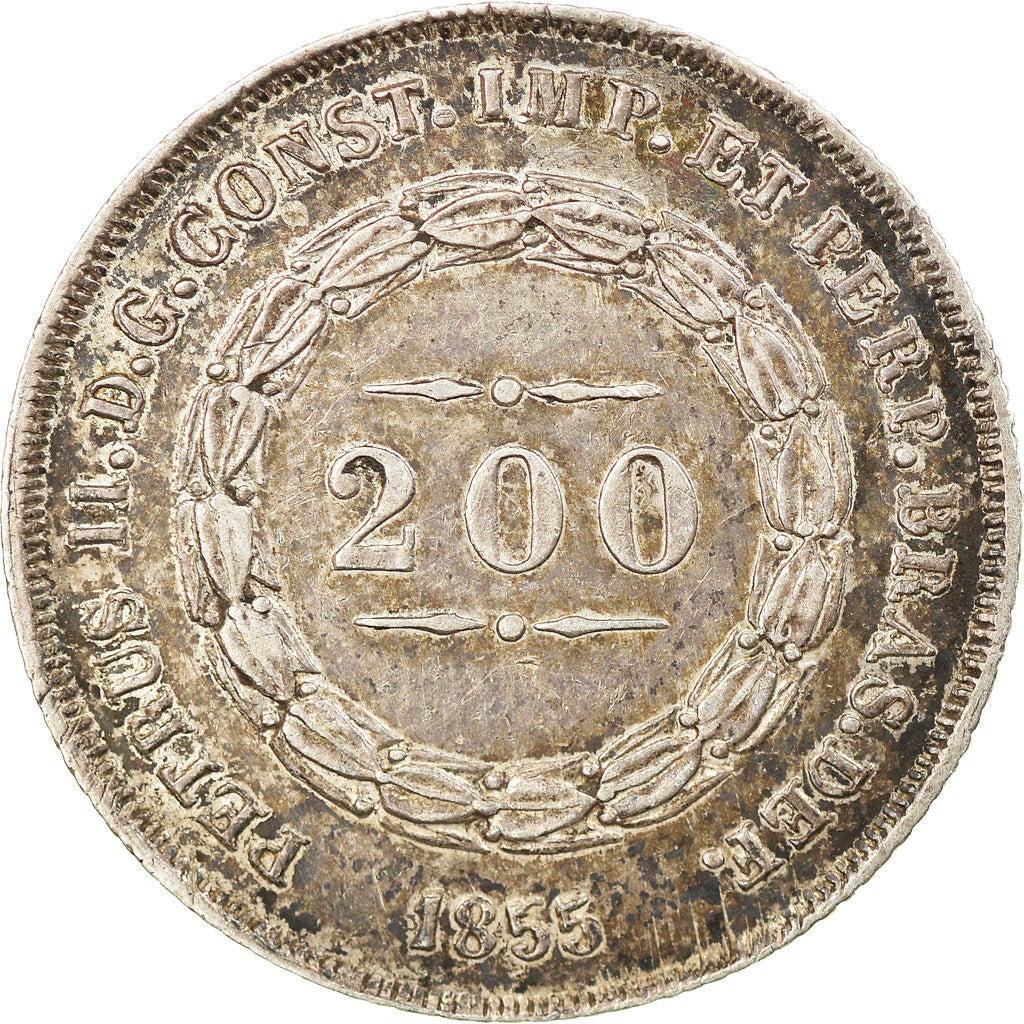 Coin, Brazil, Pedro II, 200 Reis, 1857, MS(60-62), Silver, KM:469