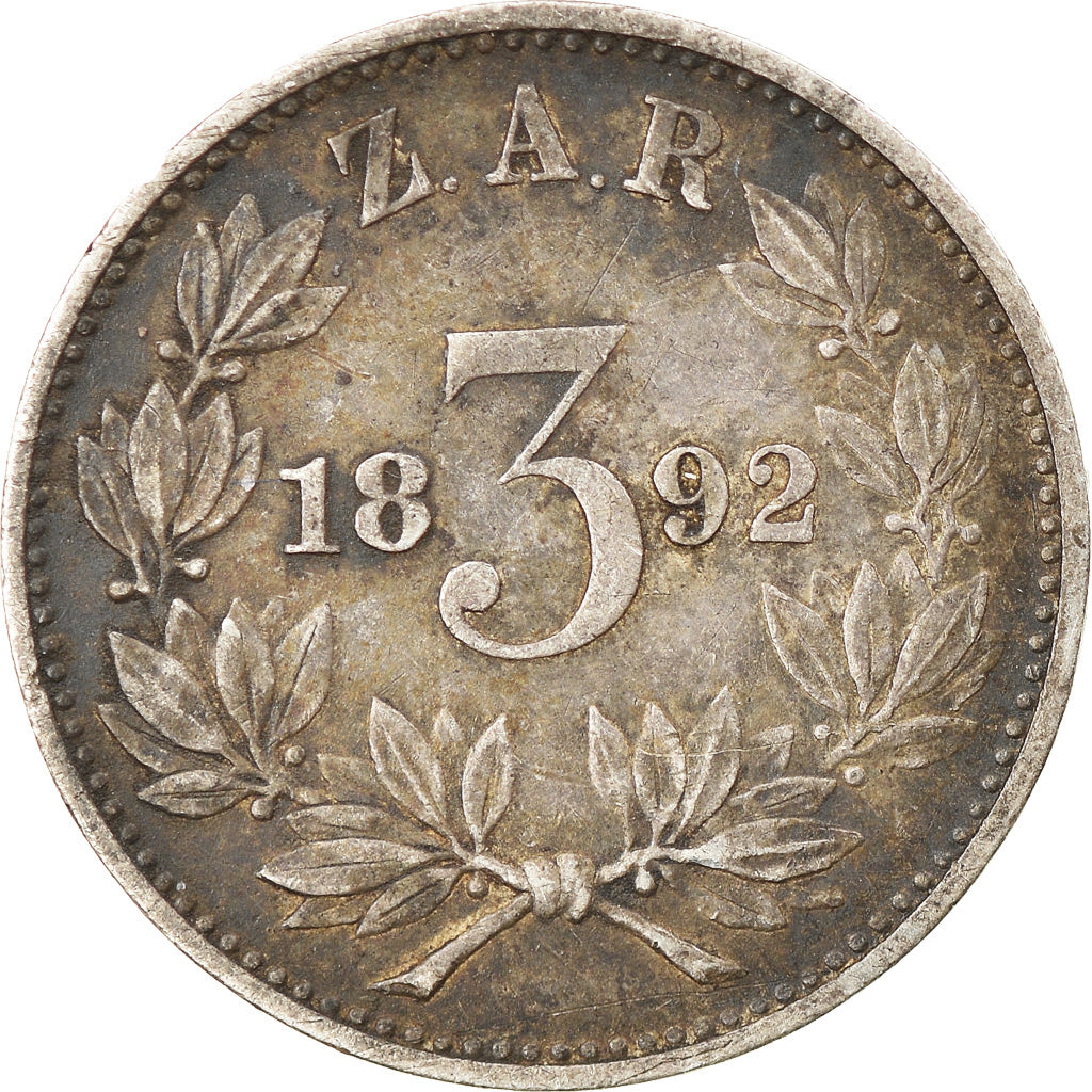 Moneta, Sudafrica, 3 Pence, 1892, BB, Argento, KM:3