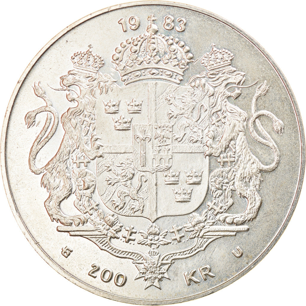 Coin, Sweden, Carl XVI Gustaf, 200 Kronor, 1983, MS(60-62), Silver, KM:862