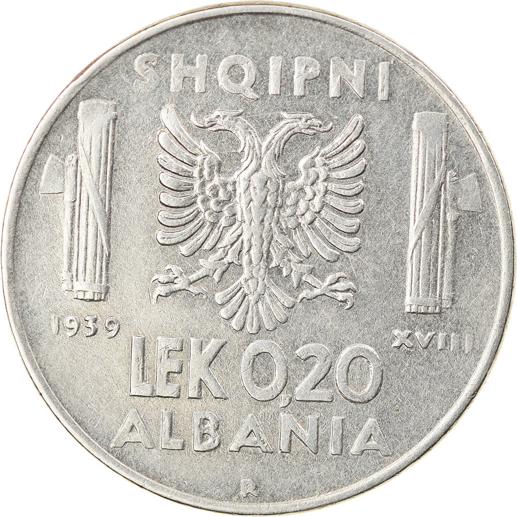 Monnaie, Albania, Vittorio Emanuele III, 0.20 Lek, 1939, Rome, SUP, Stainless