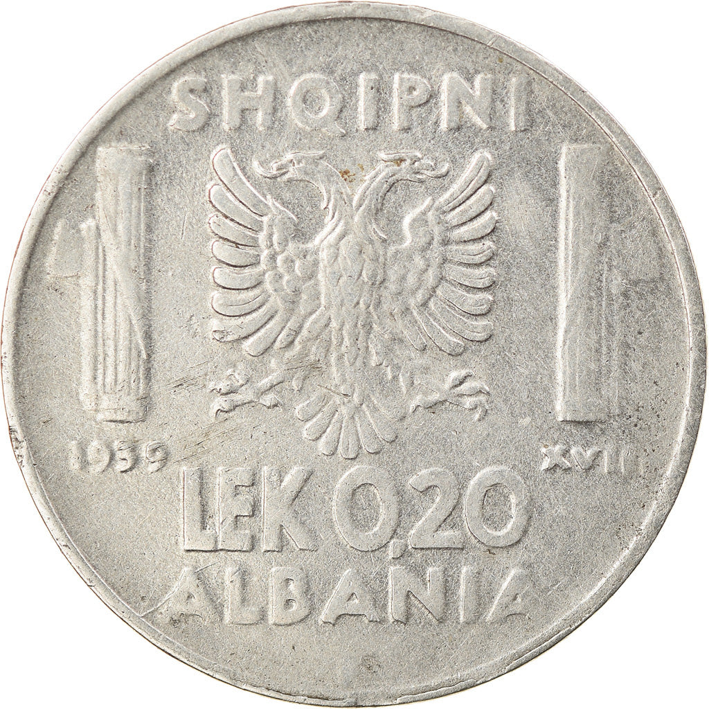 Moeda, Albânia, Vittorio Emanuele III, 0.20 Lek, 1939, Rome, AU(55-58), Aço