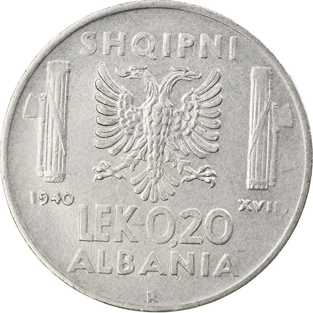 Münze, Albania, Vittorio Emanuele III, 0.20 Lek, 1940, Rome, SS+, Stainless