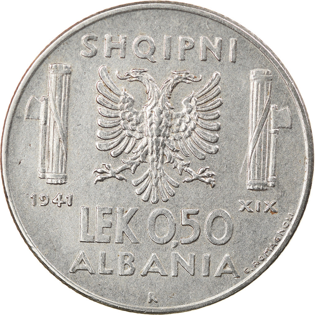 Münze, Albania, Vittorio Emanuele III, 0.50 Lek, 1941, Rome, SS+, Stainless