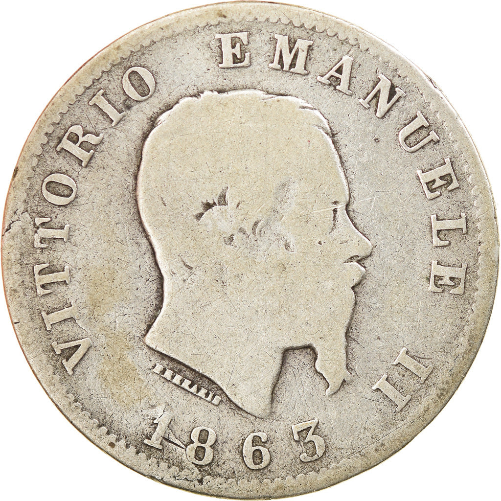 Moneta, Italia, Vittorio Emanuele II, Lira, 1863, Milan, MB, Argento, KM:5a.1