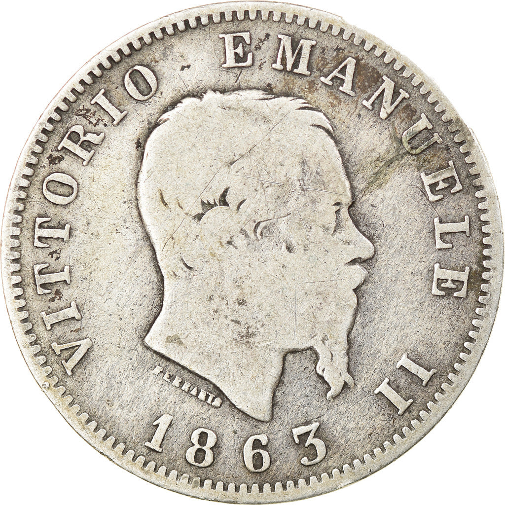 Munten, Italië, Vittorio Emanuele II, Lira, 1863, Milan, FR, Zilver, KM:5a.1