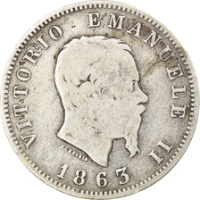 Munten, Italië, Vittorio Emanuele II, Lira, 1863, Milan, FR, Zilver, KM:5a.1